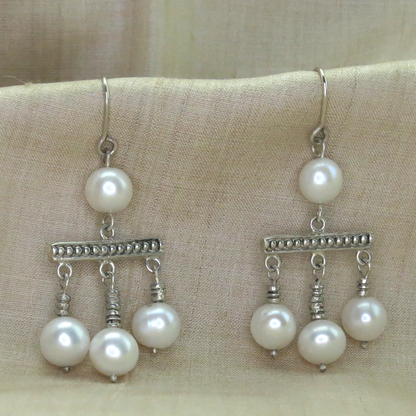 .950 Silver Roman Crotalia Pearl 2.1" Dangle Earrings
