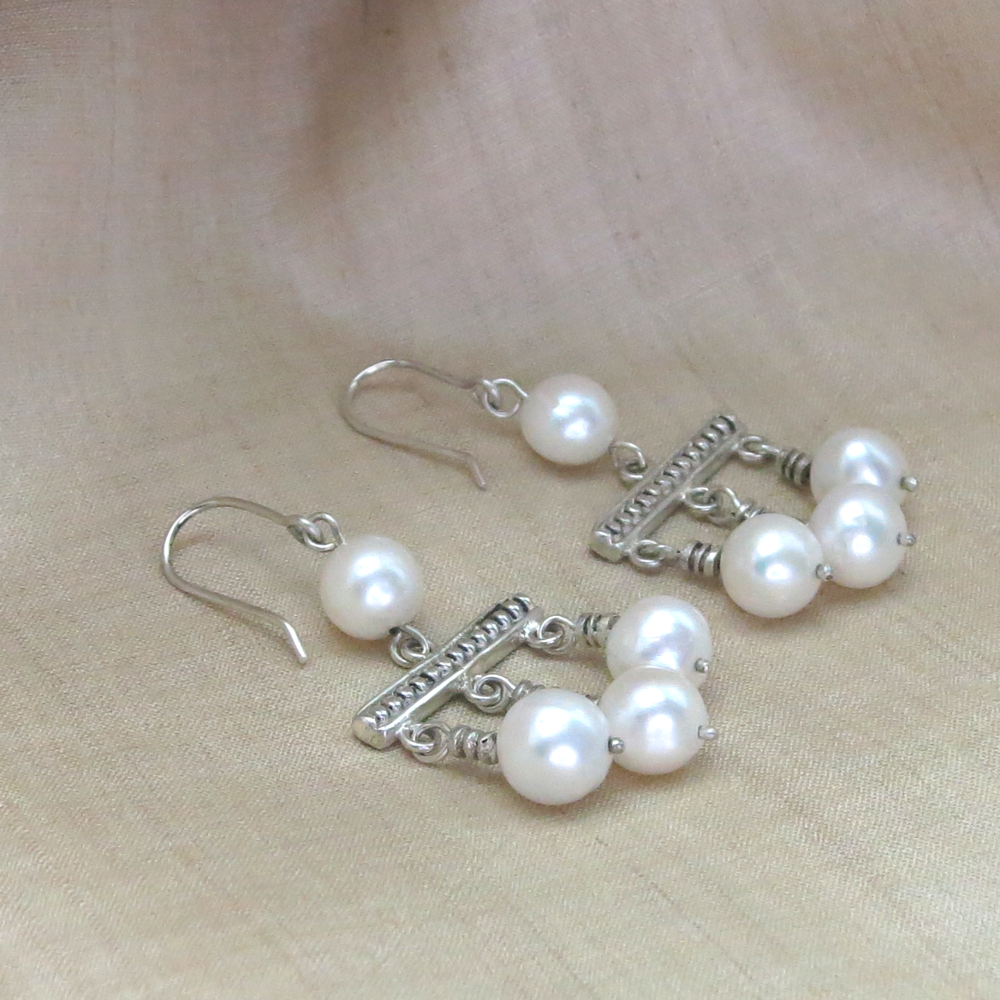 .950 Silver Roman Crotalia Pearl 2.1" Dangle Earrings