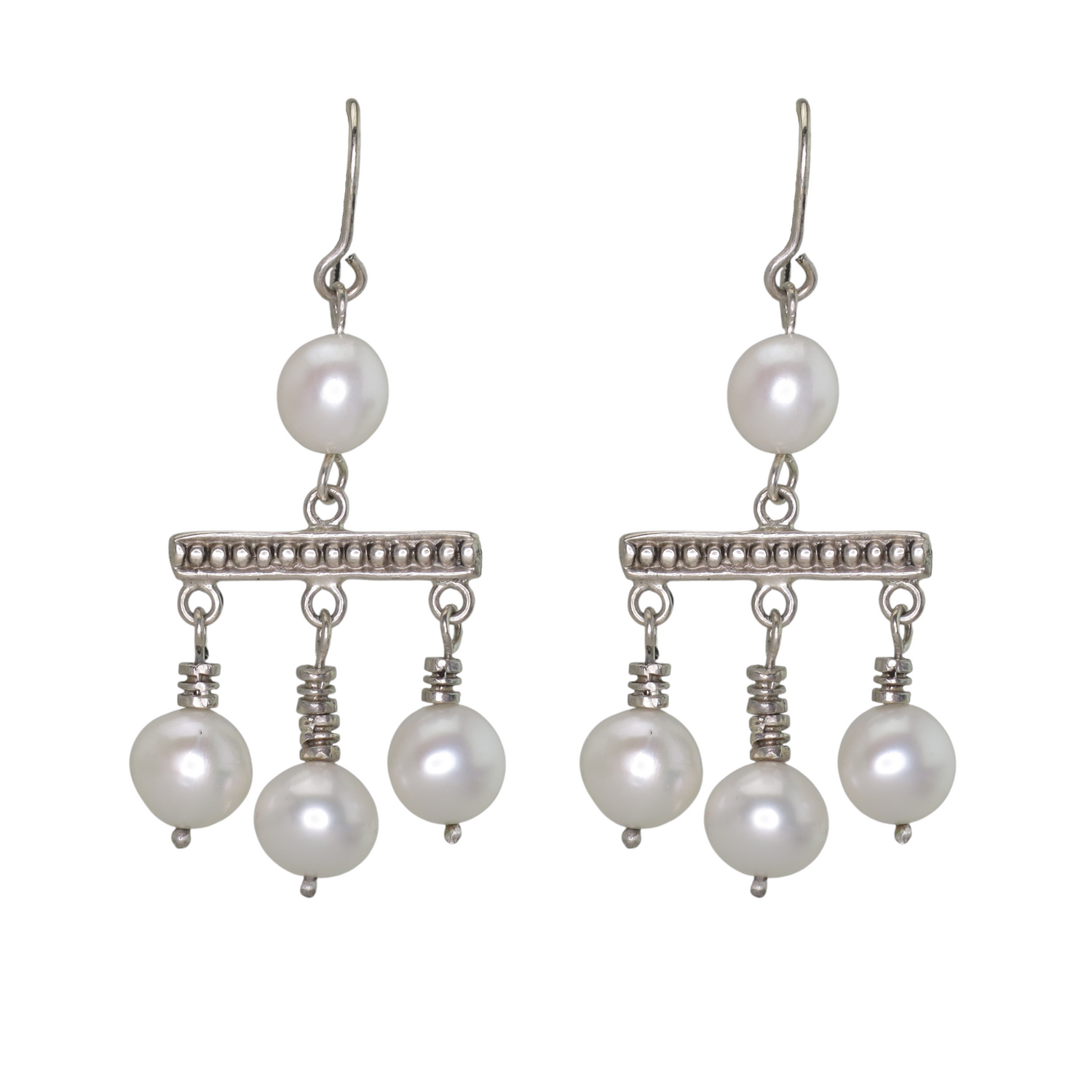 .950 Silver Roman Crotalia Pearl 2.1" Dangle Earrings