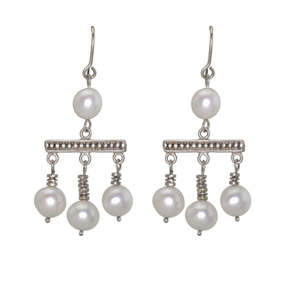 .950 Silver Roman Crotalia Pearl 2.1" Dangle Earrings