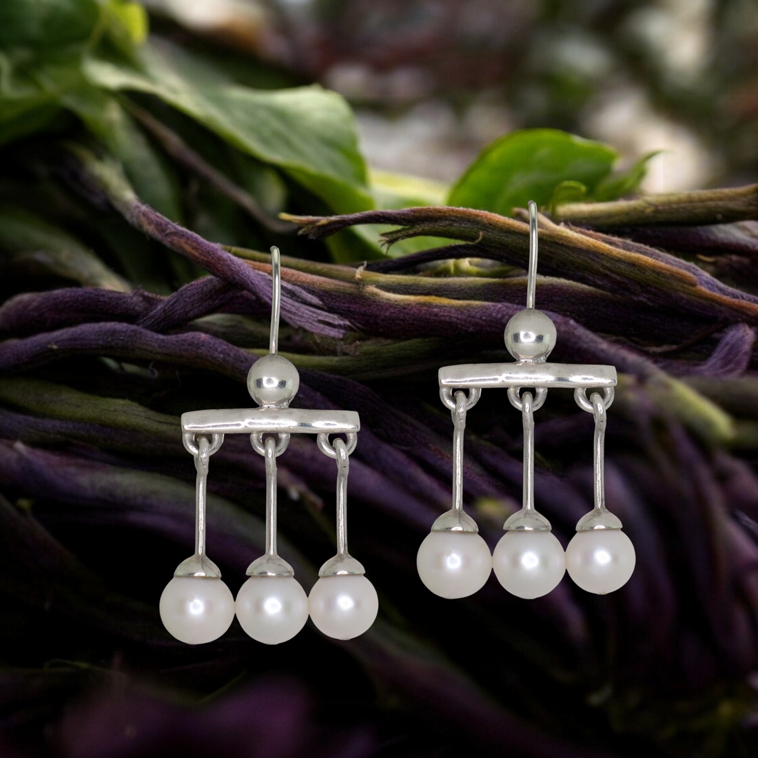 .950 Silver Roman Crotalia Pearl 1.7" Dangle Earrings