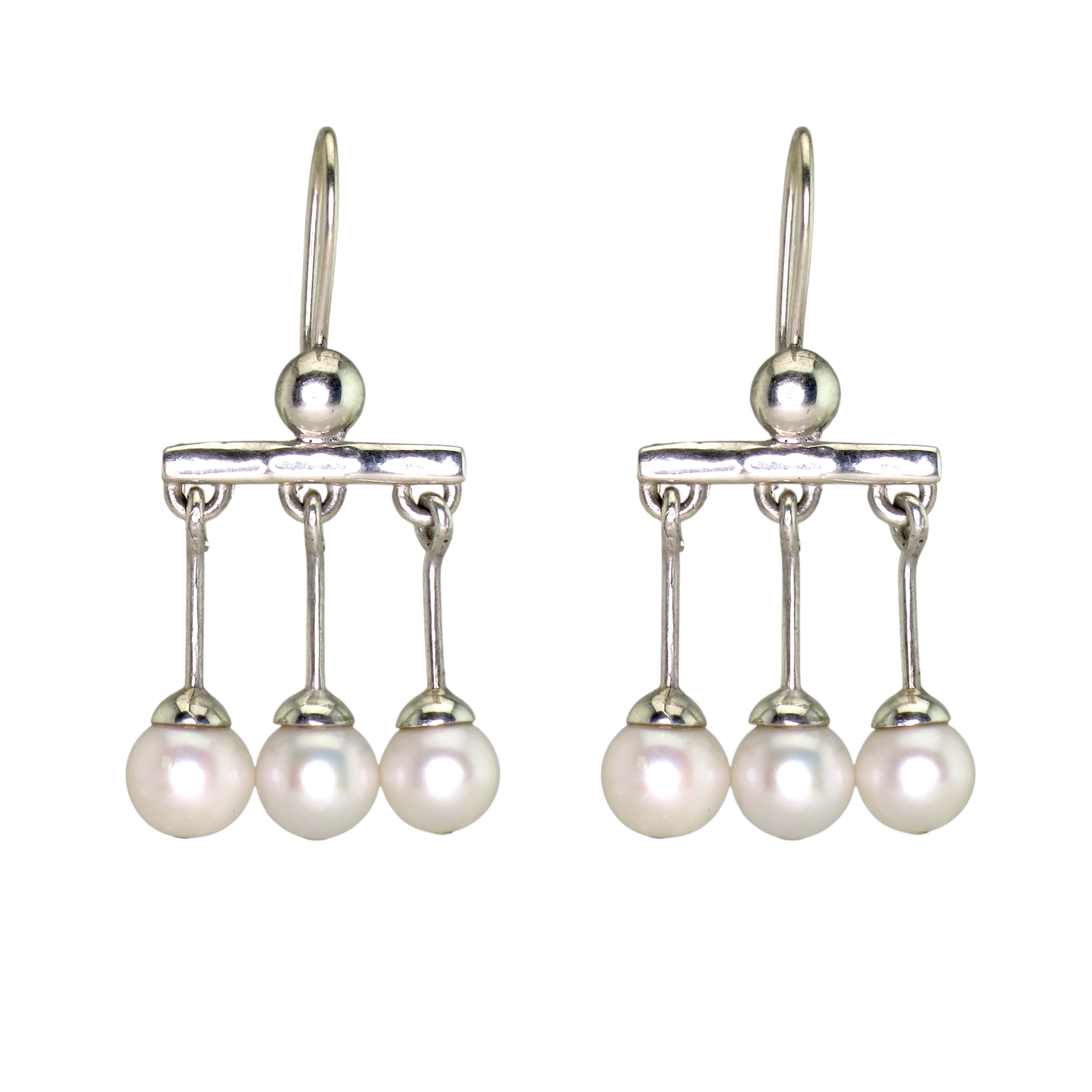 .950 Silver Roman Crotalia Pearl 1.7" Dangle Earrings