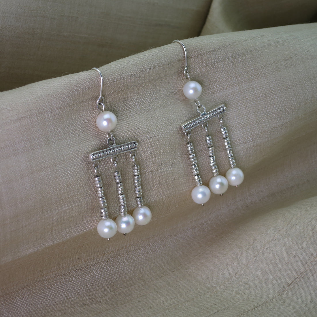 .950 Silver Roman Crotalia Pearl 2.5" Dangle Earrings