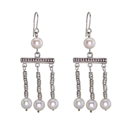 .950 Silver Roman Crotalia Pearl 2.5" Dangle Earrings