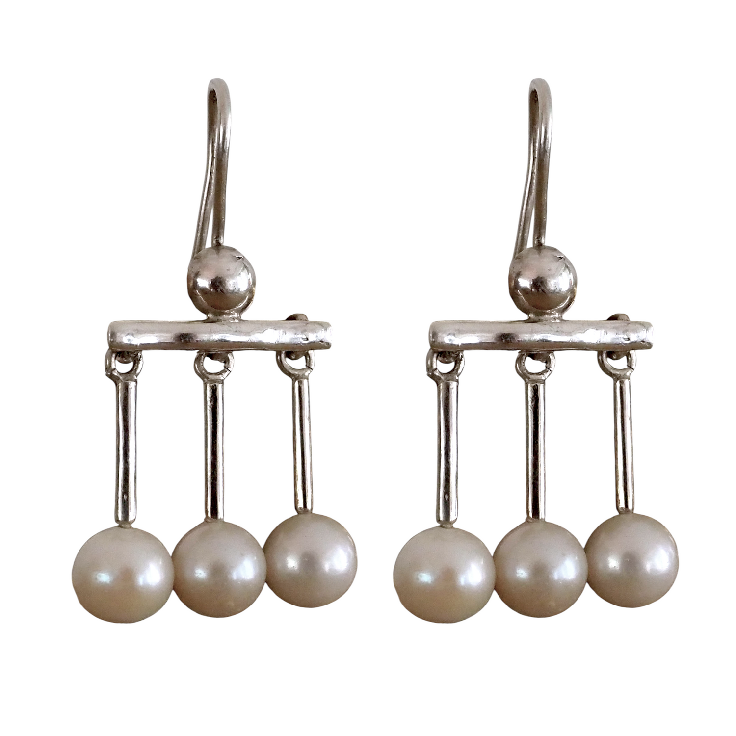 .950 Silver Roman Crotalia Pearl 1.7 Dangle Earrings