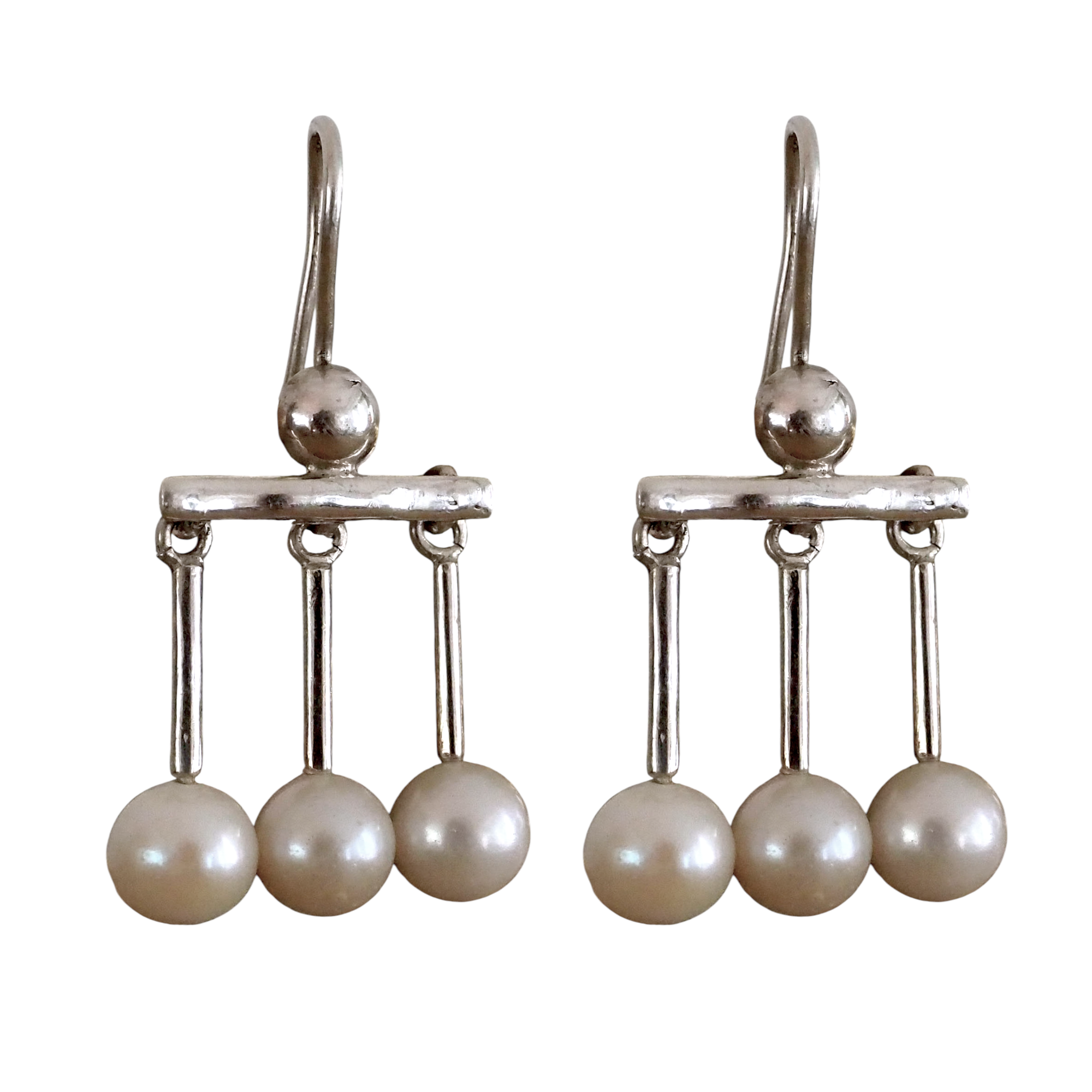 .950 Silver Roman Crotalia Pearl 1.7 Dangle Earrings