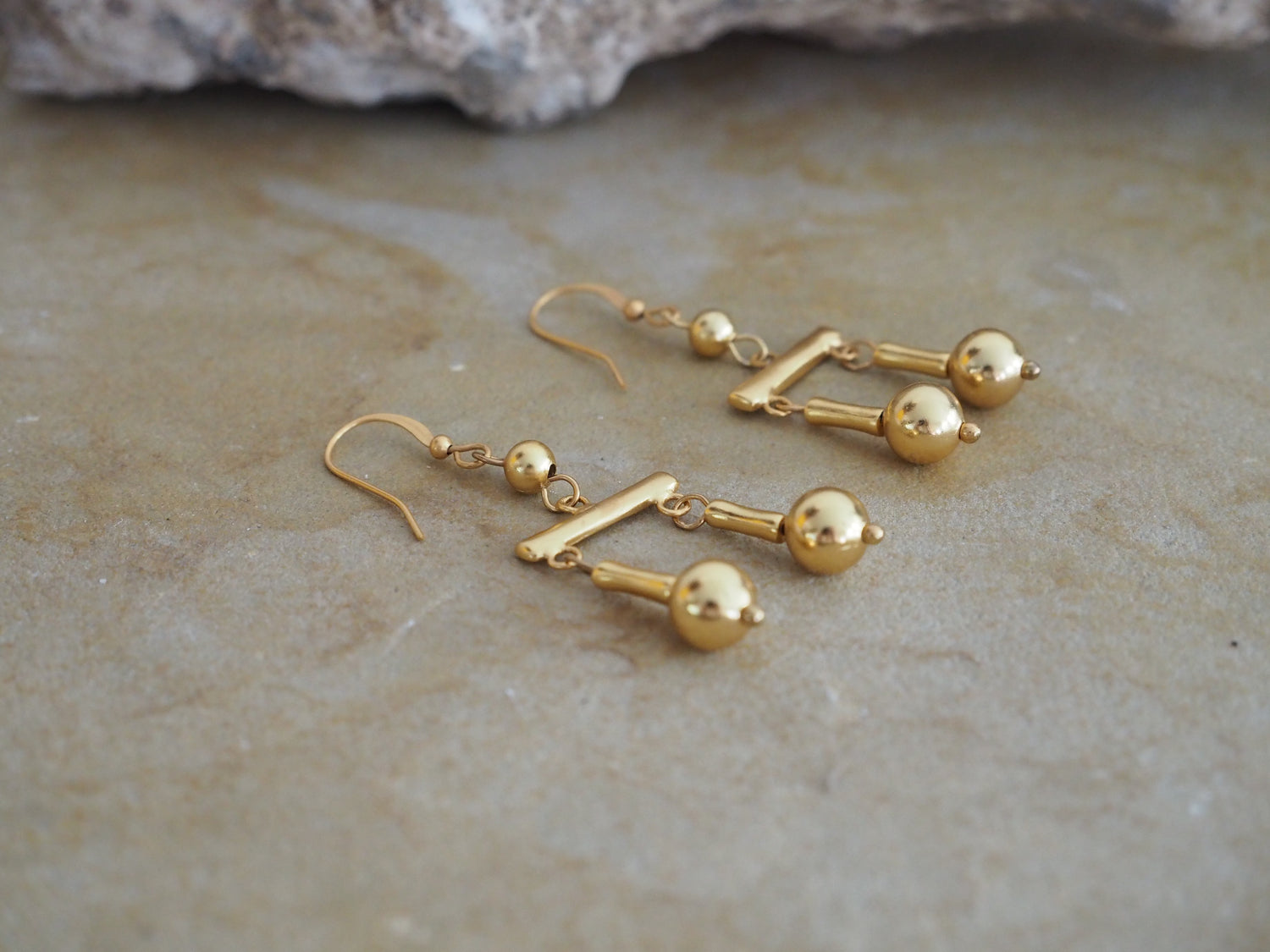 Roman Crotalia Round Golden Beads 2" Dangle Earrings