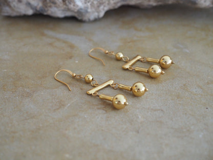 Roman Crotalia Round Golden Beads 2" Dangle Earrings