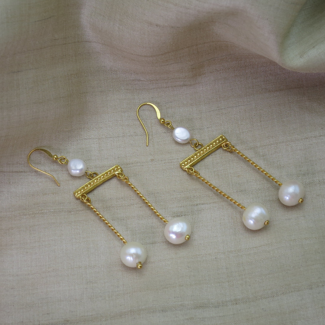 Large Crotalia Earrings with Twisted Bars and Pearls