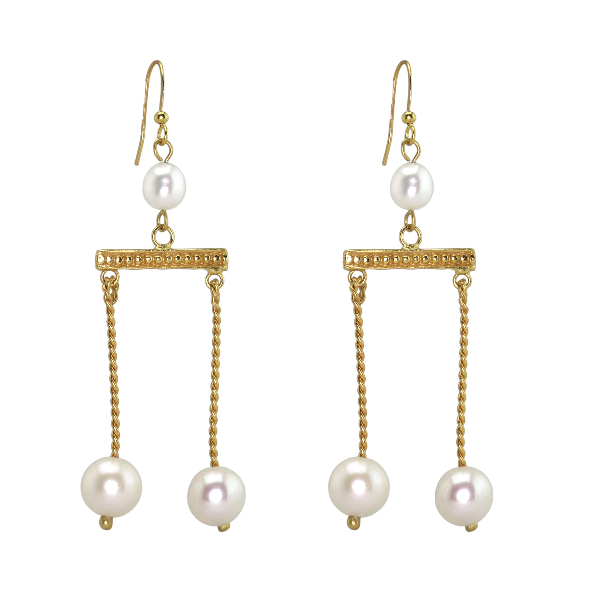 Large Crotalia Earrings with Twisted Bars and Pearls