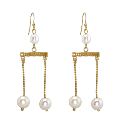 Large Crotalia Earrings with Twisted Bars and Pearls