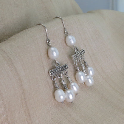 .950 Silver Roman Crotalia Pearl 2.1" Dangle Earrings