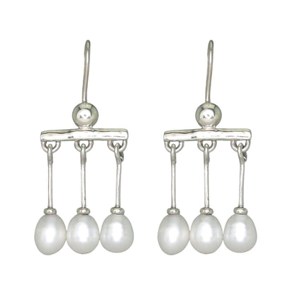 .950 Silver Roman Crotalia Pearl 1.75" Dangle Earrings