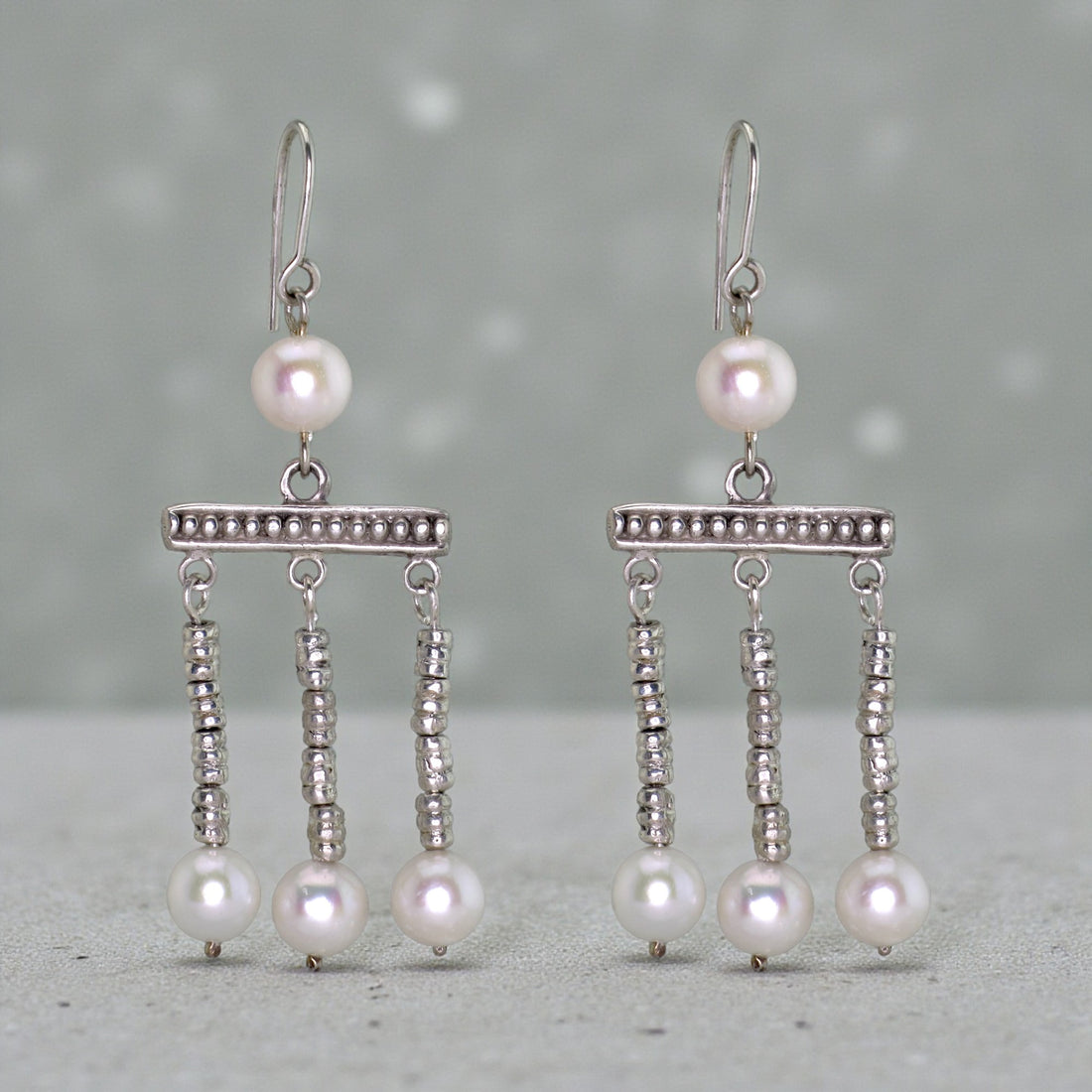 .950 Silver Roman Crotalia Pearl 2.5" Dangle Earrings