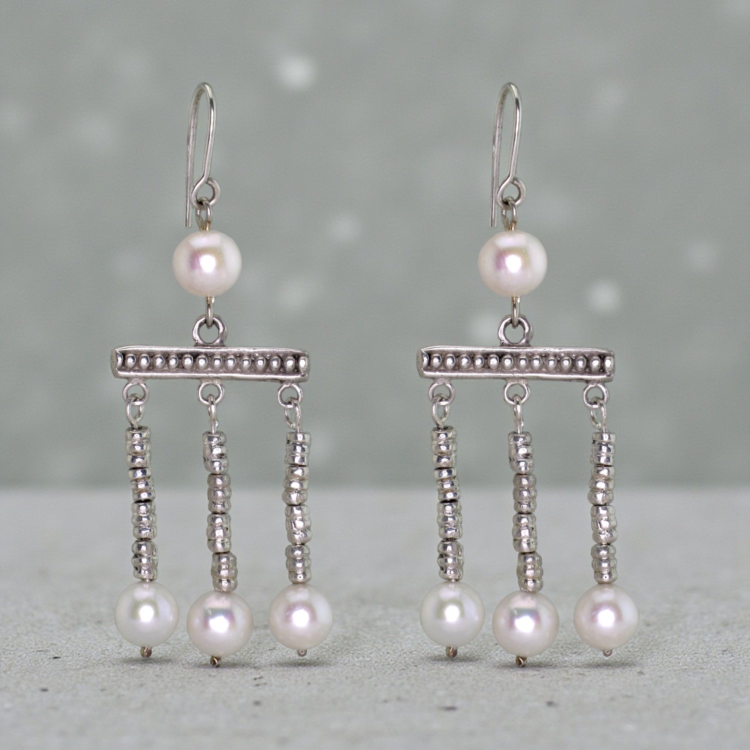 .950 Silver Roman Crotalia Pearl 2.5" Dangle Earrings