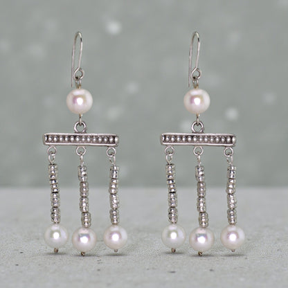 .950 Silver Roman Crotalia Pearl 2.5" Dangle Earrings