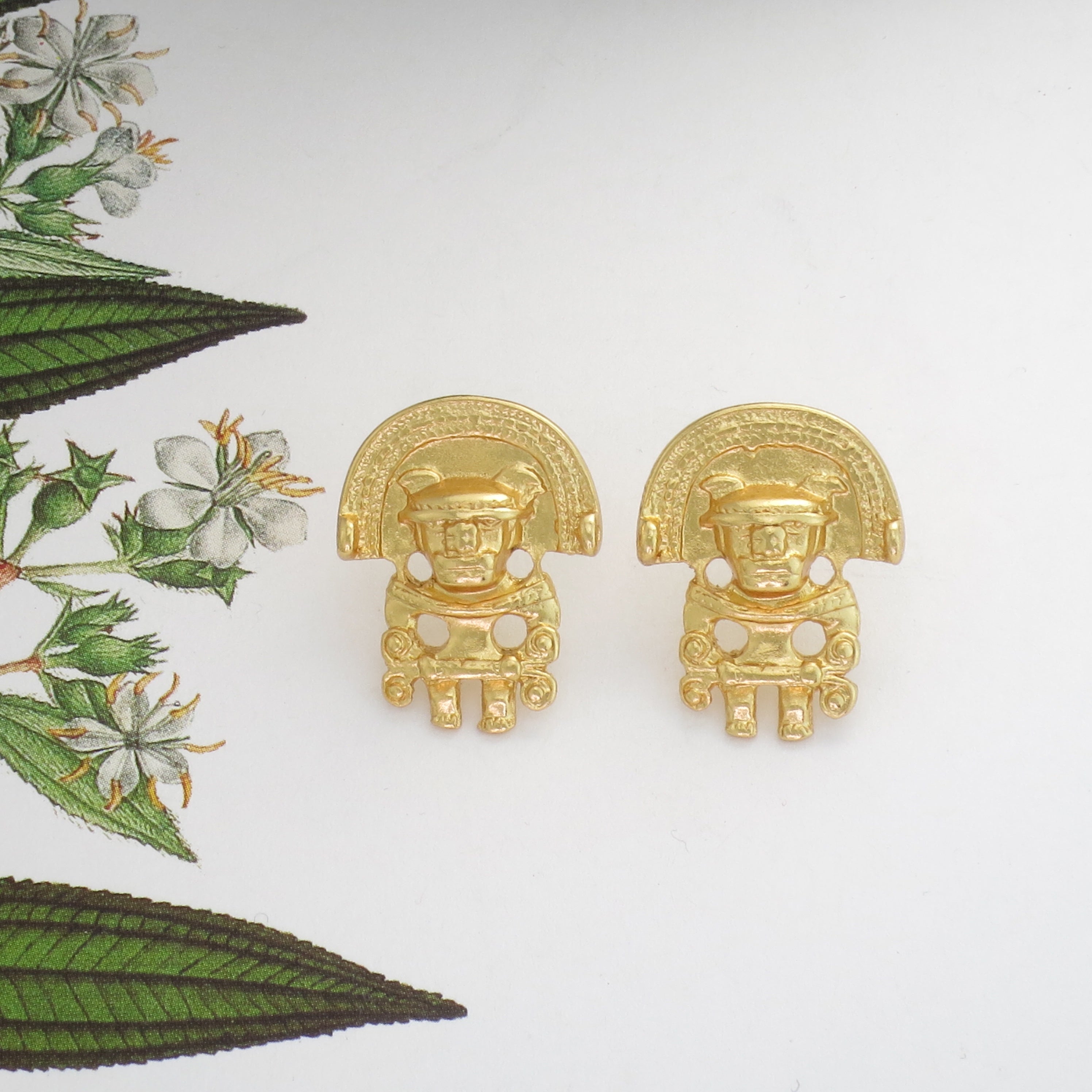 24k GP Anthropomorphic Figure 0.9"  Drop Earrings