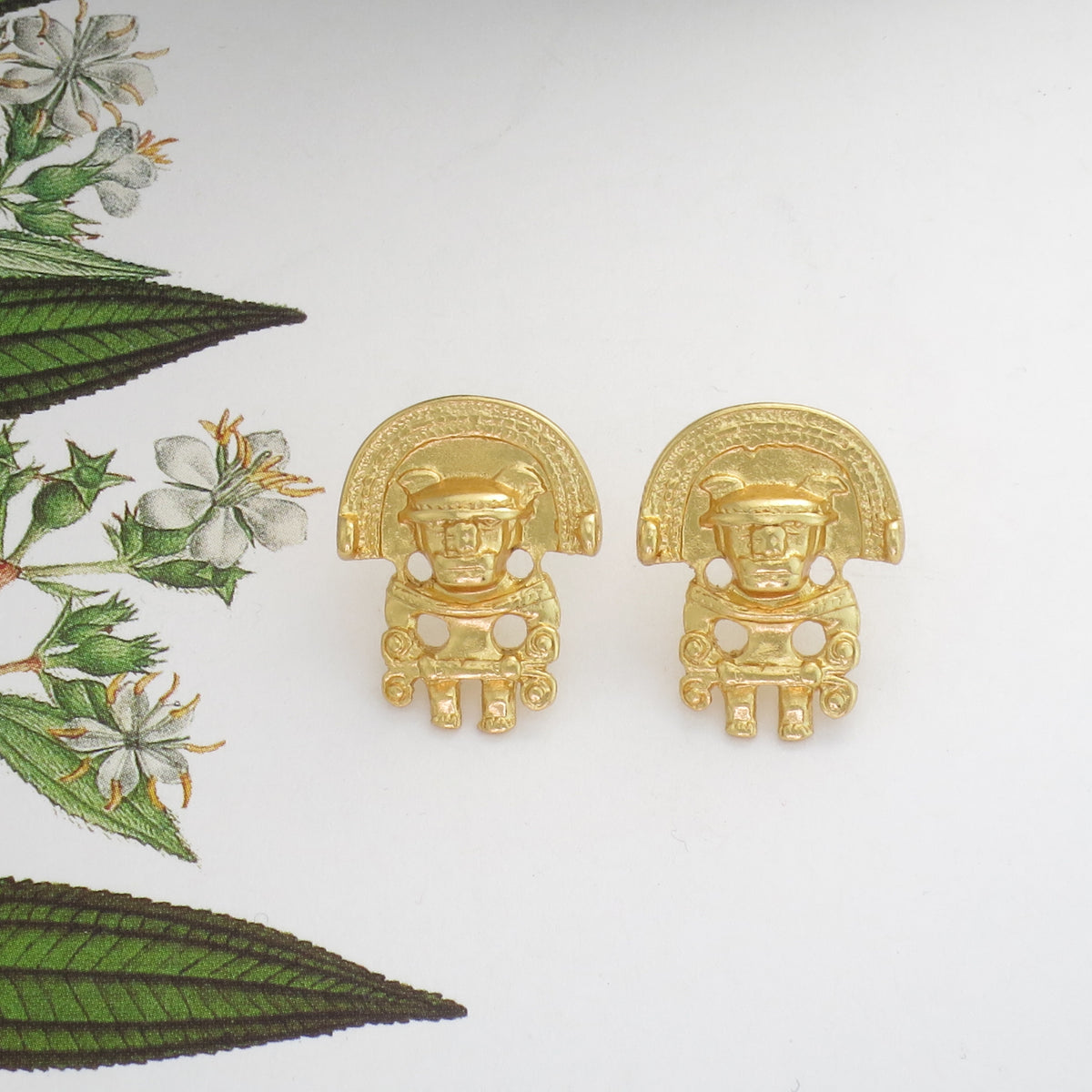 24k GP Anthropomorphic Figure 0.9"  Drop Earrings
