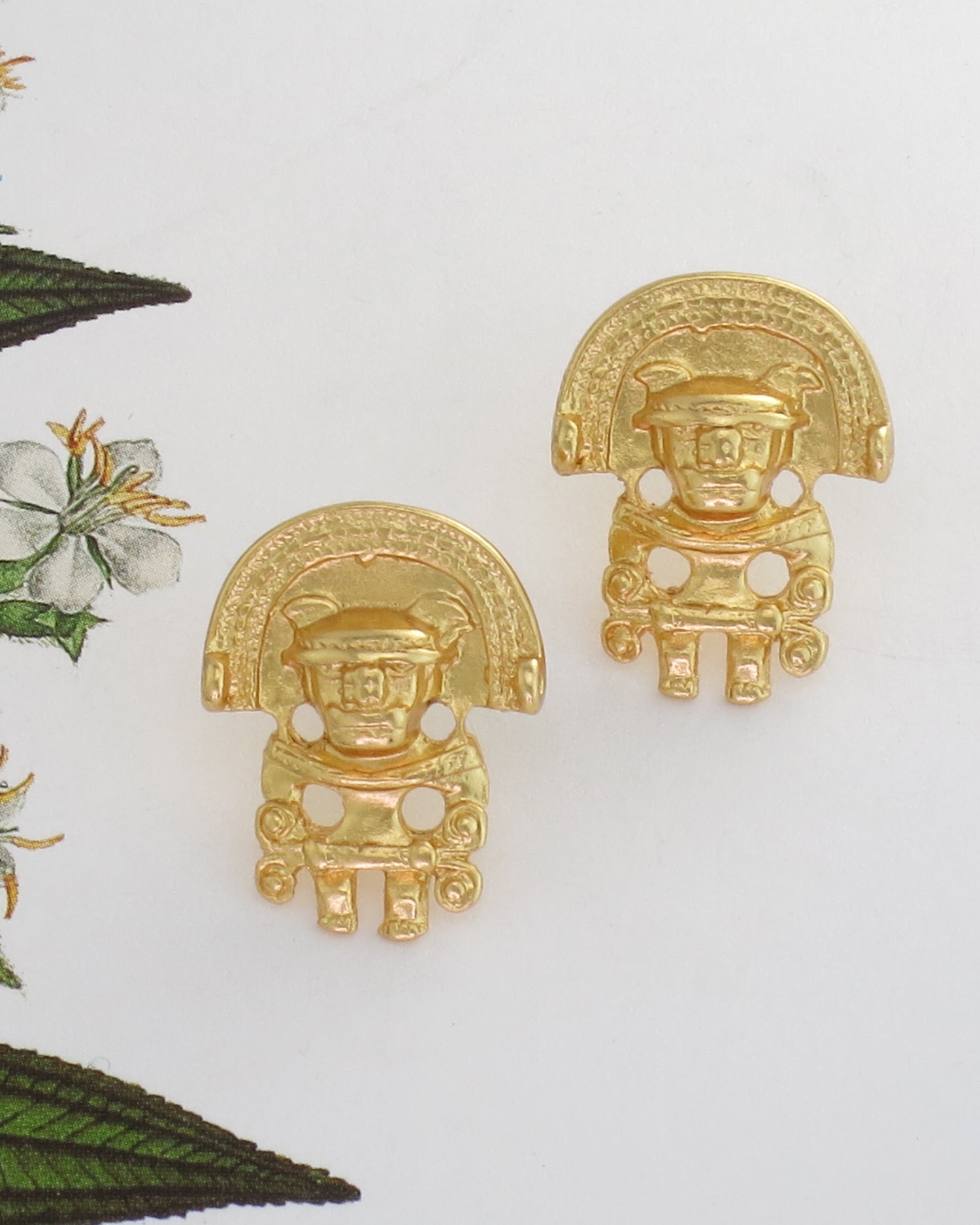 24k GP Anthropomorphic Figure 0.9"  Drop Earrings