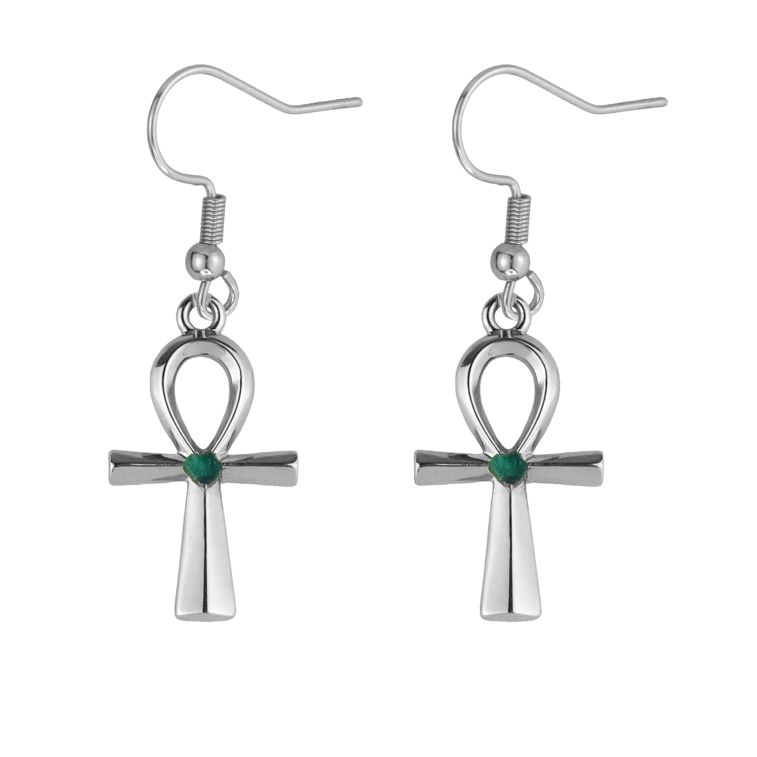 Egyptian Ankh Natural Emerald 24k Gold Plated Earrings
