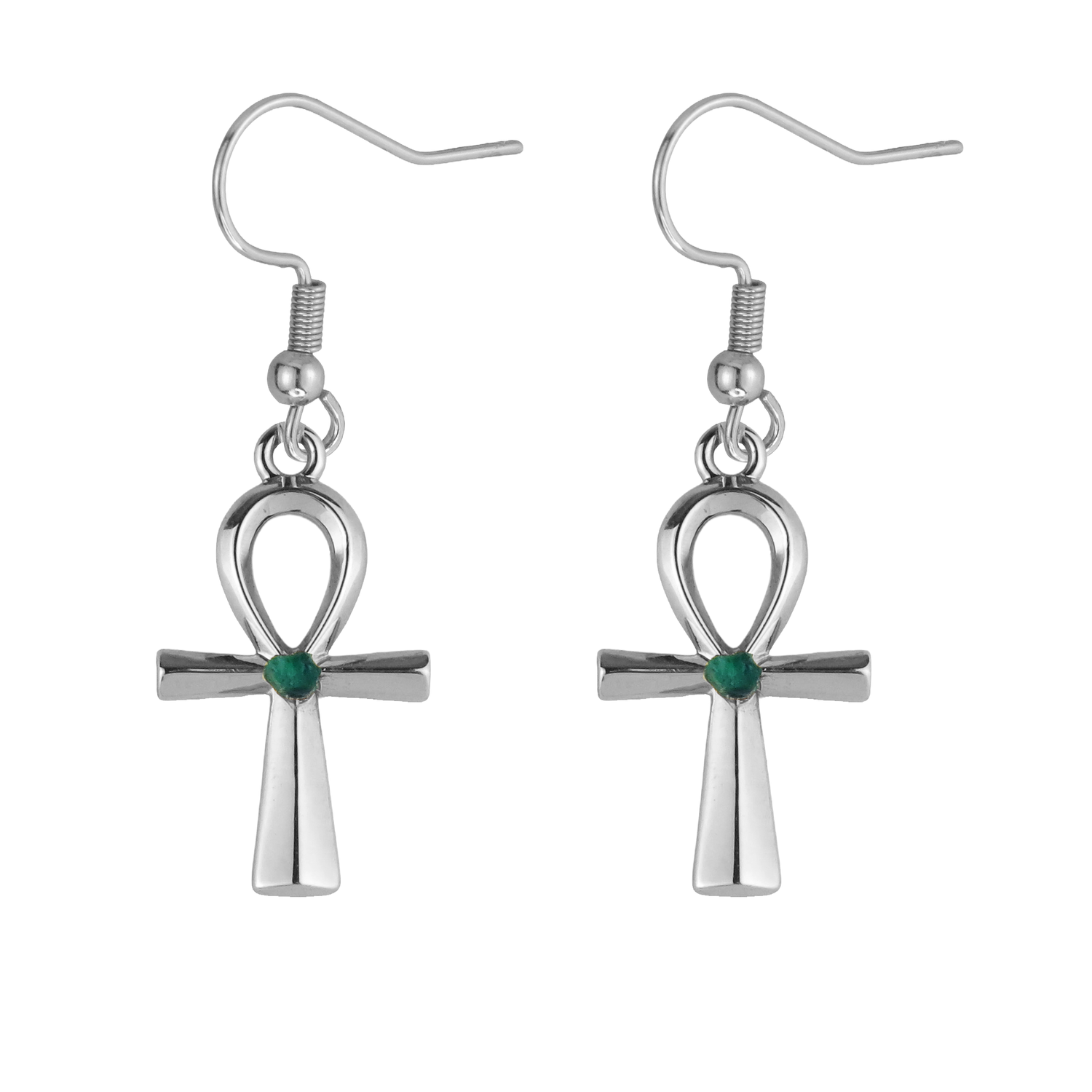 Egyptian Ankh Natural Emerald 24k Gold Plated Earrings