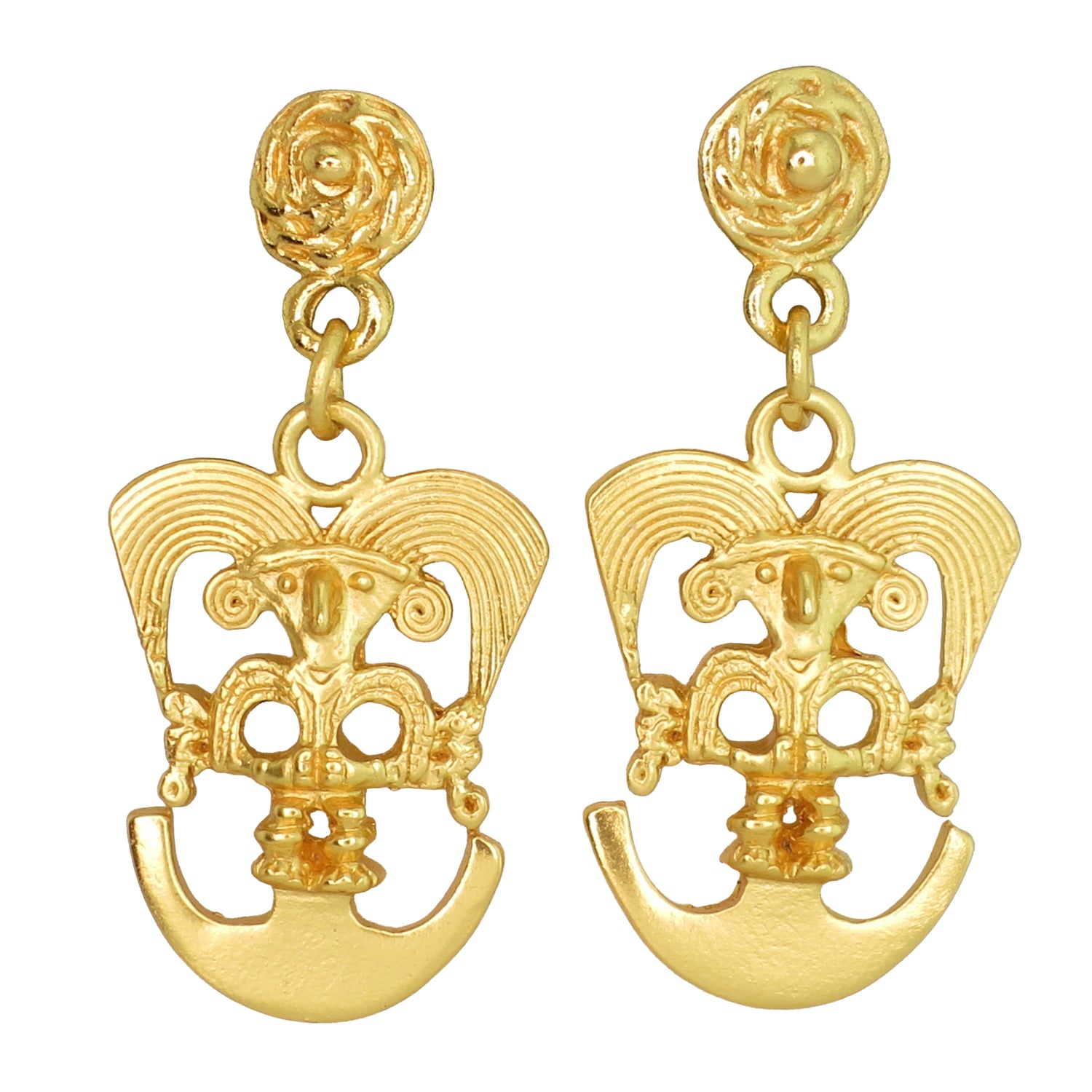 Precolumbian Bird on a Half Moon Dangle Earrings