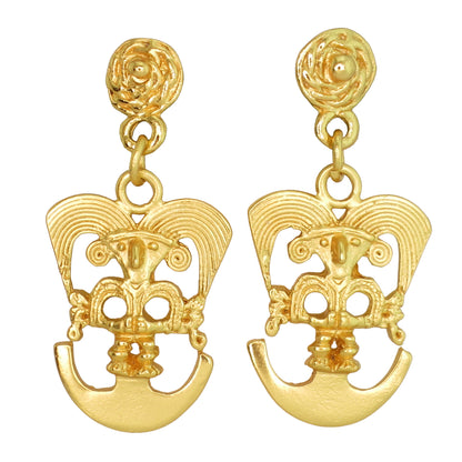 Precolumbian Bird on a Half Moon Dangle Earrings