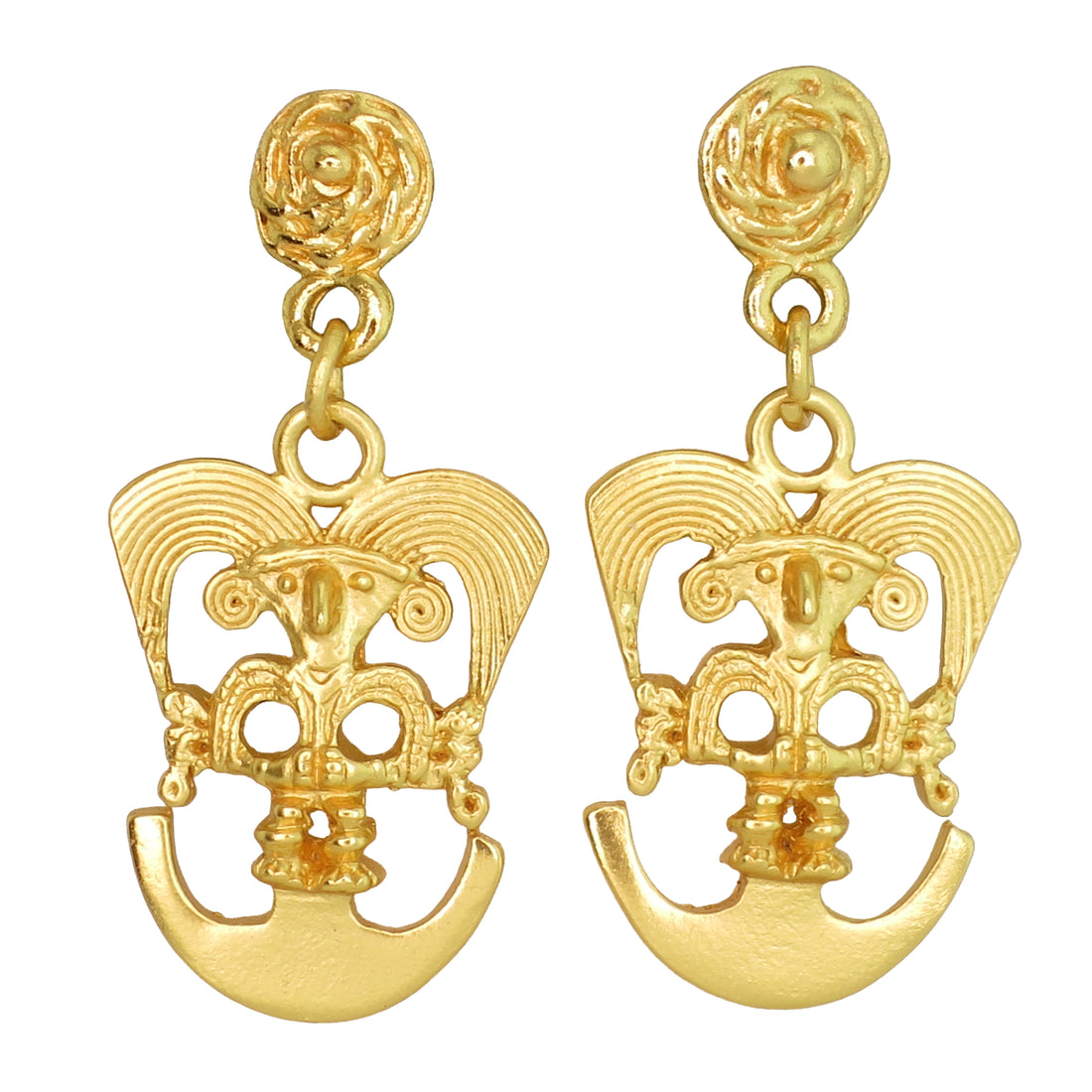Precolumbian Bird on a Half Moon Dangle Earrings