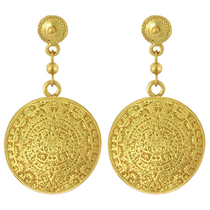Aztec Calendar 1.9" Dangle Earrings