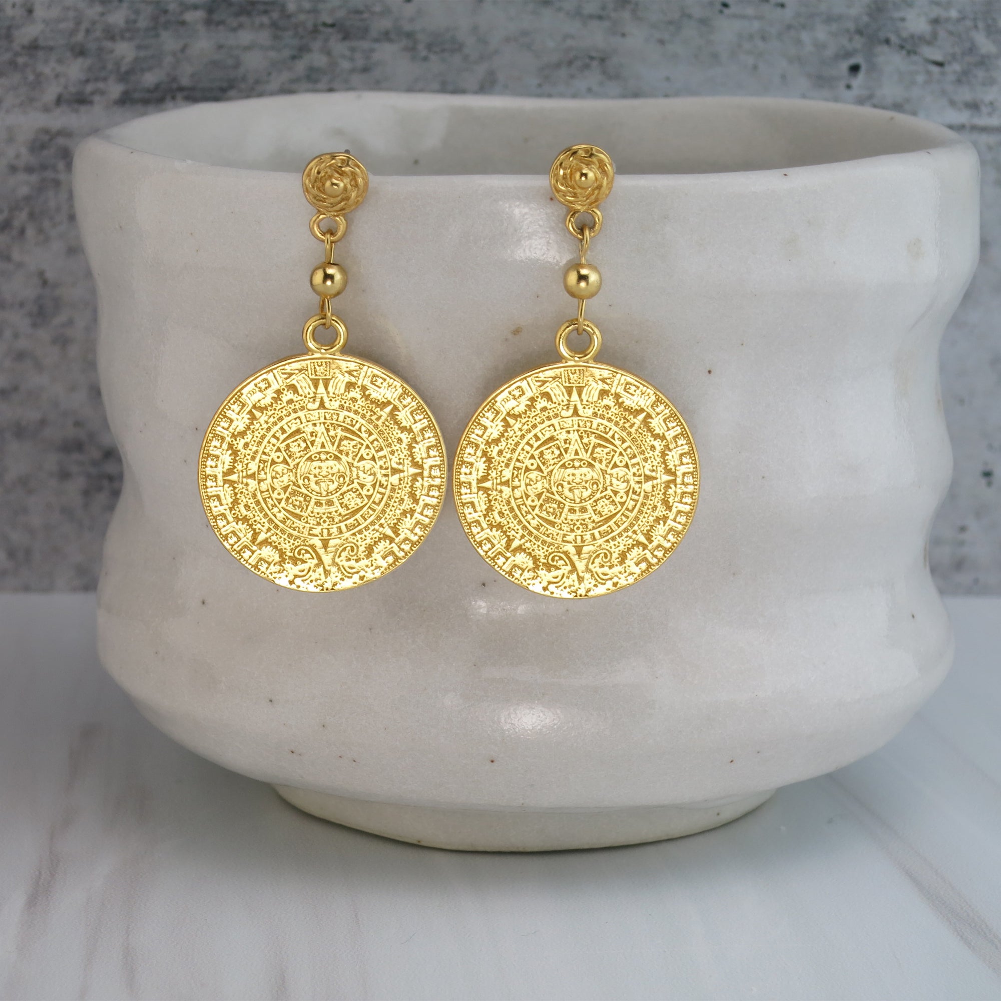 Aztec Calendar 1.9" Dangle Earrings