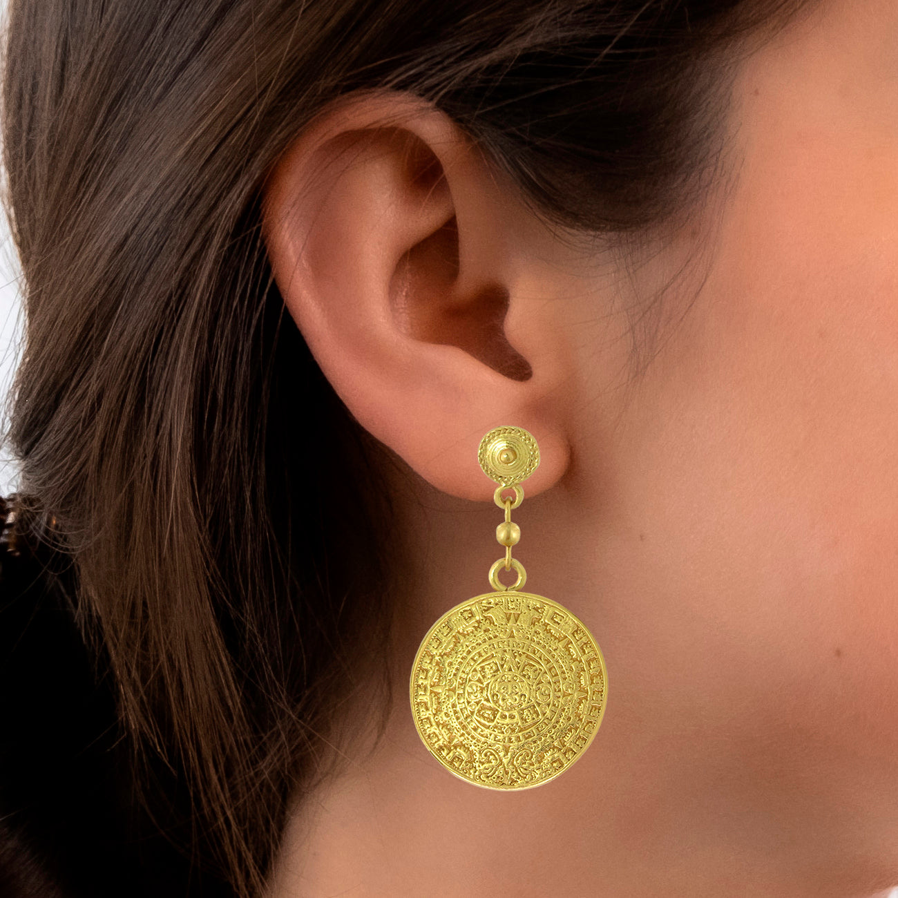 Aztec Calendar 1.9" Dangle Earrings