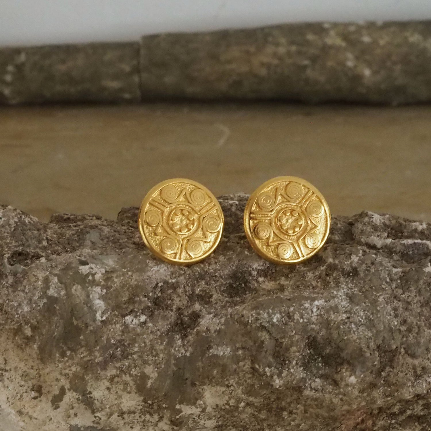 Gold Circle Disk Earrings