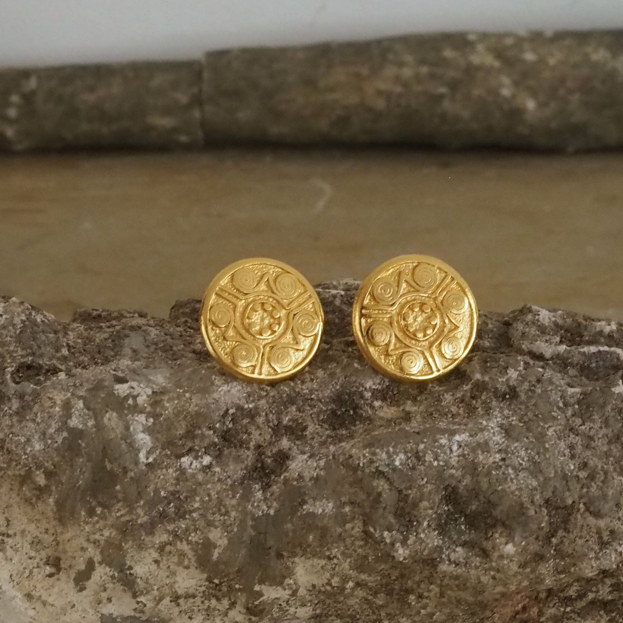 Gold Circle Disk Earrings