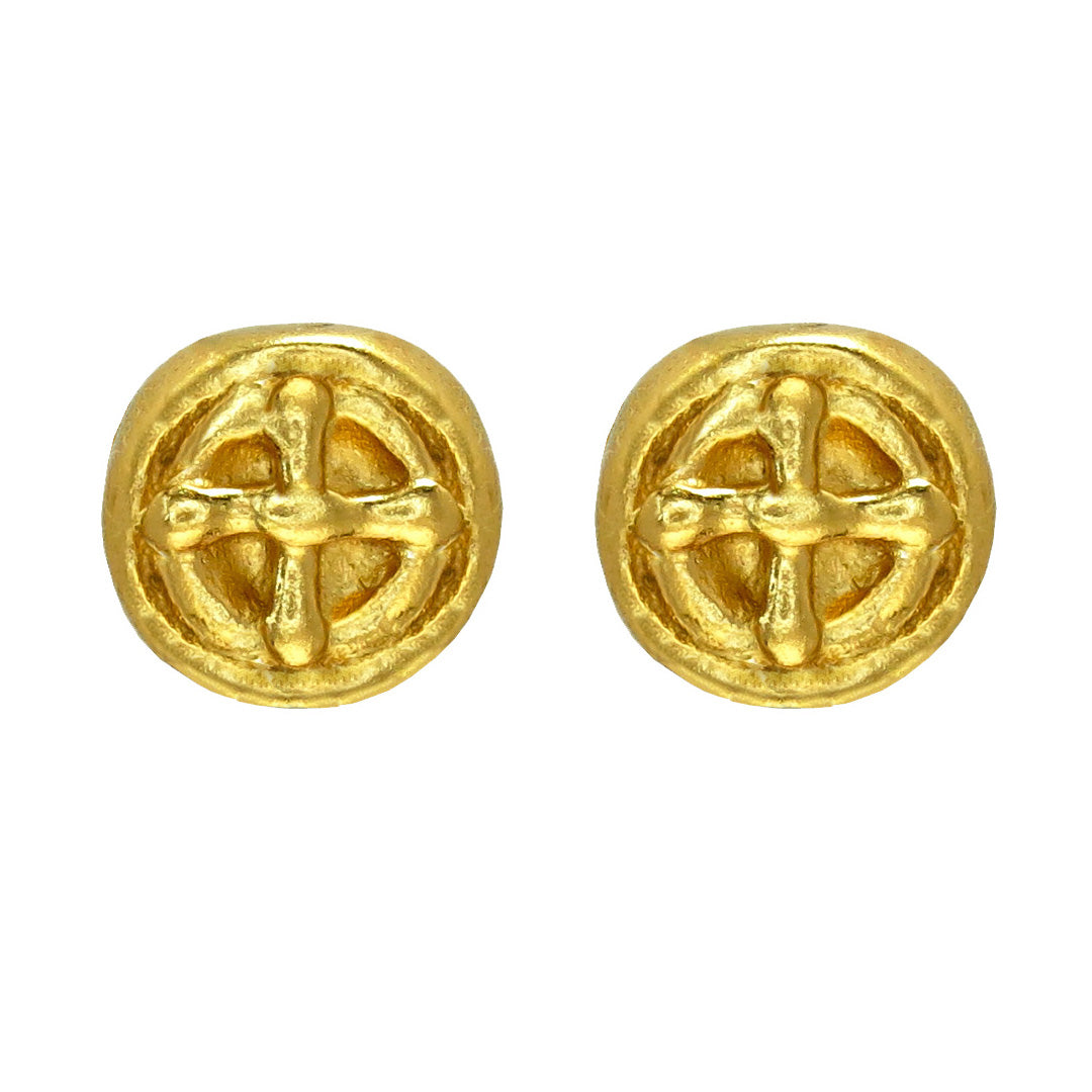 Carved Coin 24k GP Stud Earrings