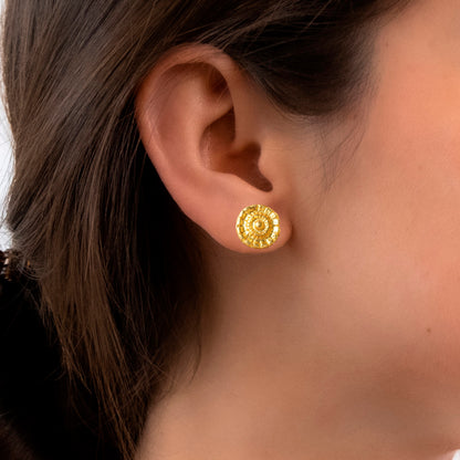 Embossed Round Button Earrings