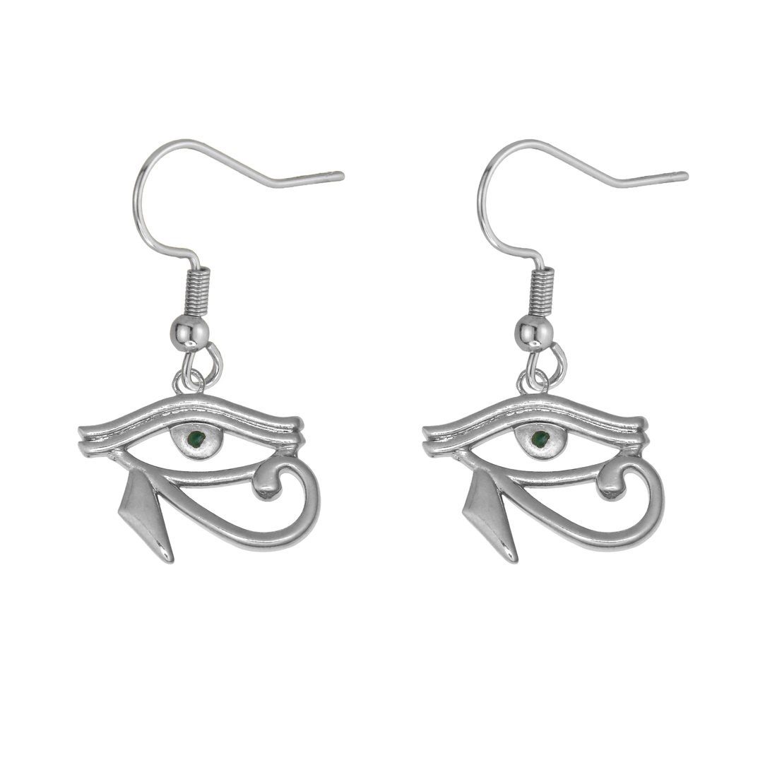 Egyptian Eye of Horus Natural Emerald Rhodium Plate Earrings
