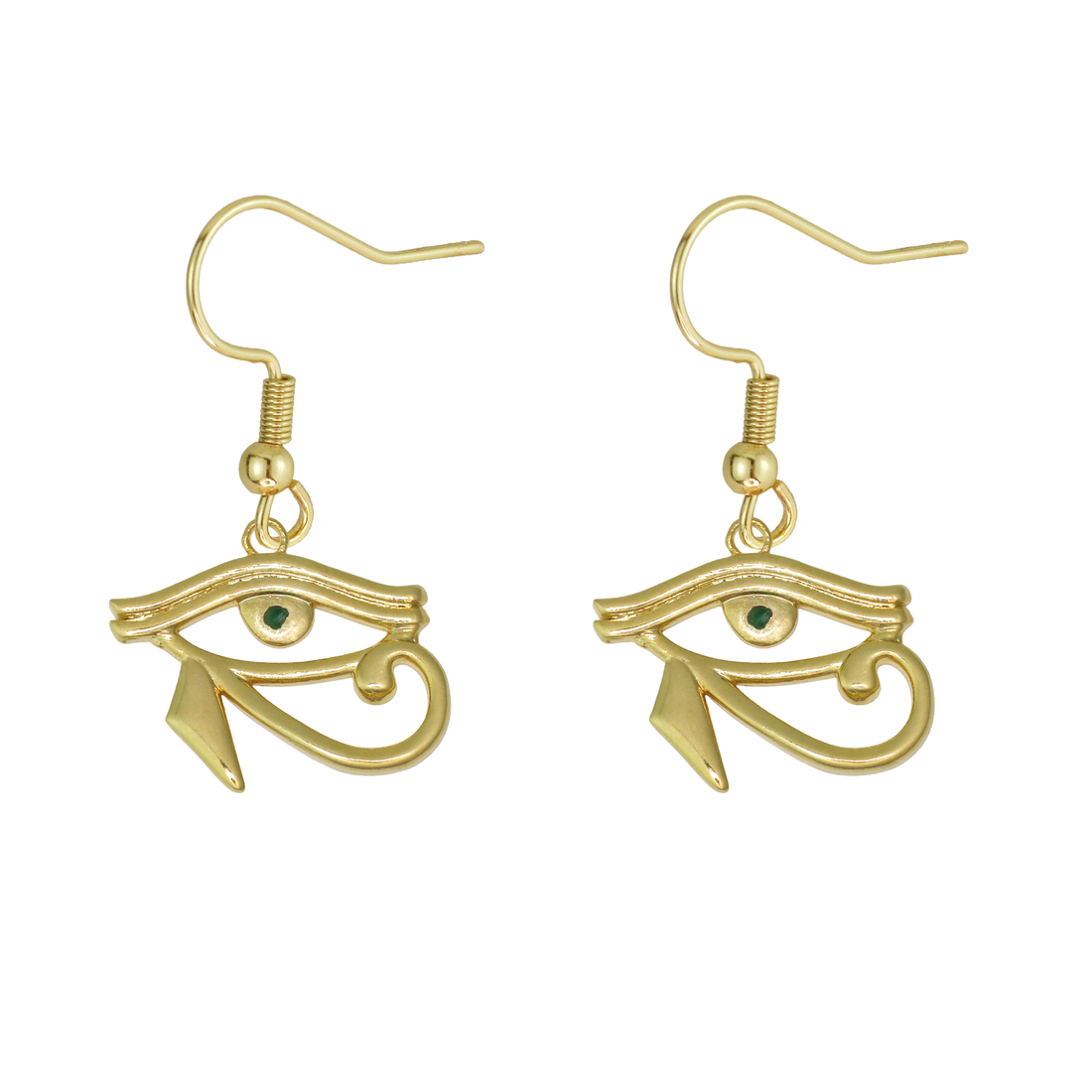 Egyptian Eye of Horus Natural Emerald Gold Plated Earrings