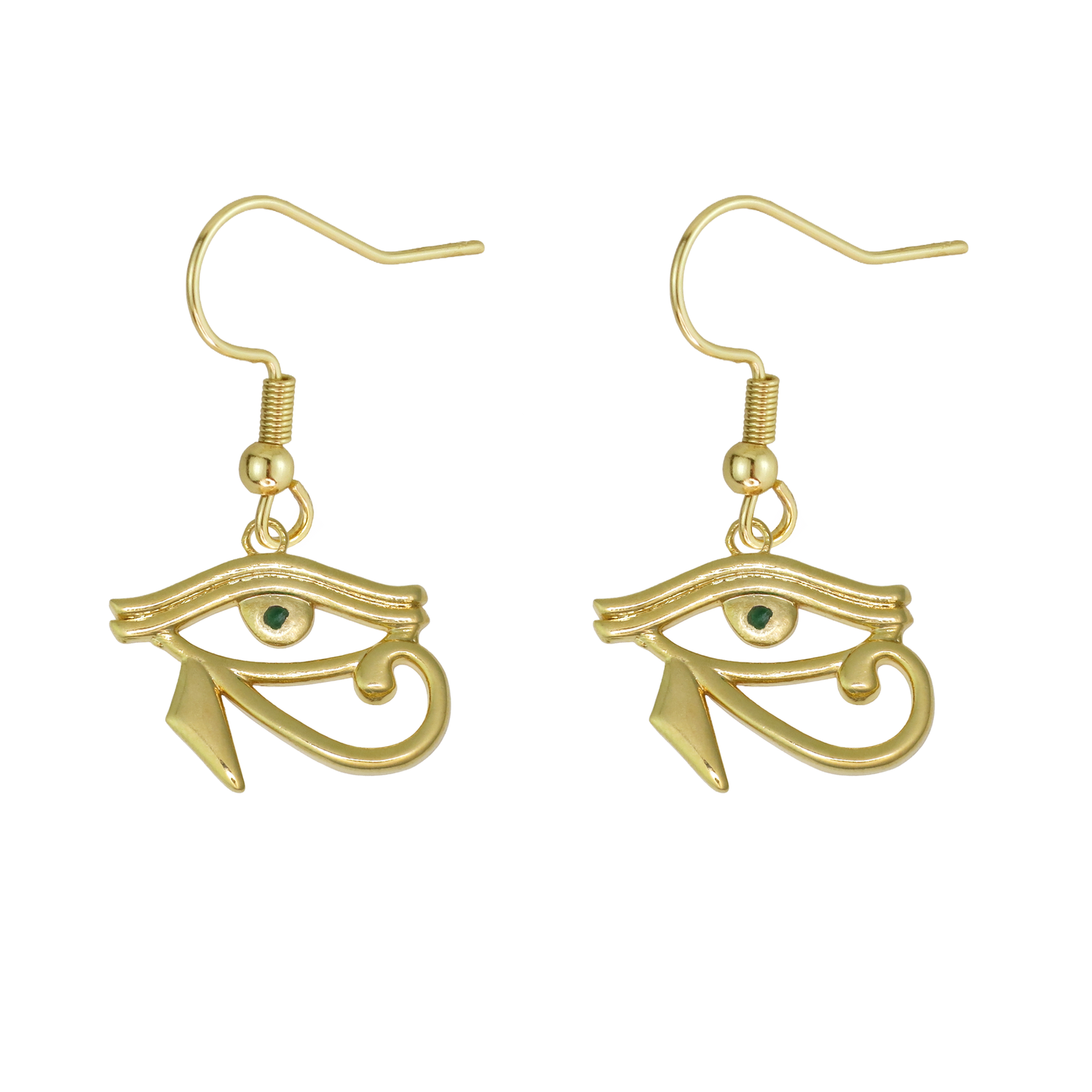 Egyptian Eye of Horus Natural Emerald Gold Plated Earrings