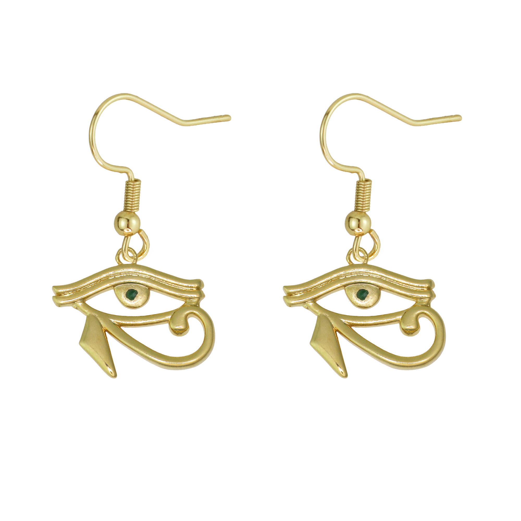 Egyptian Eye of Horus Natural Emerald Gold Plated Earrings