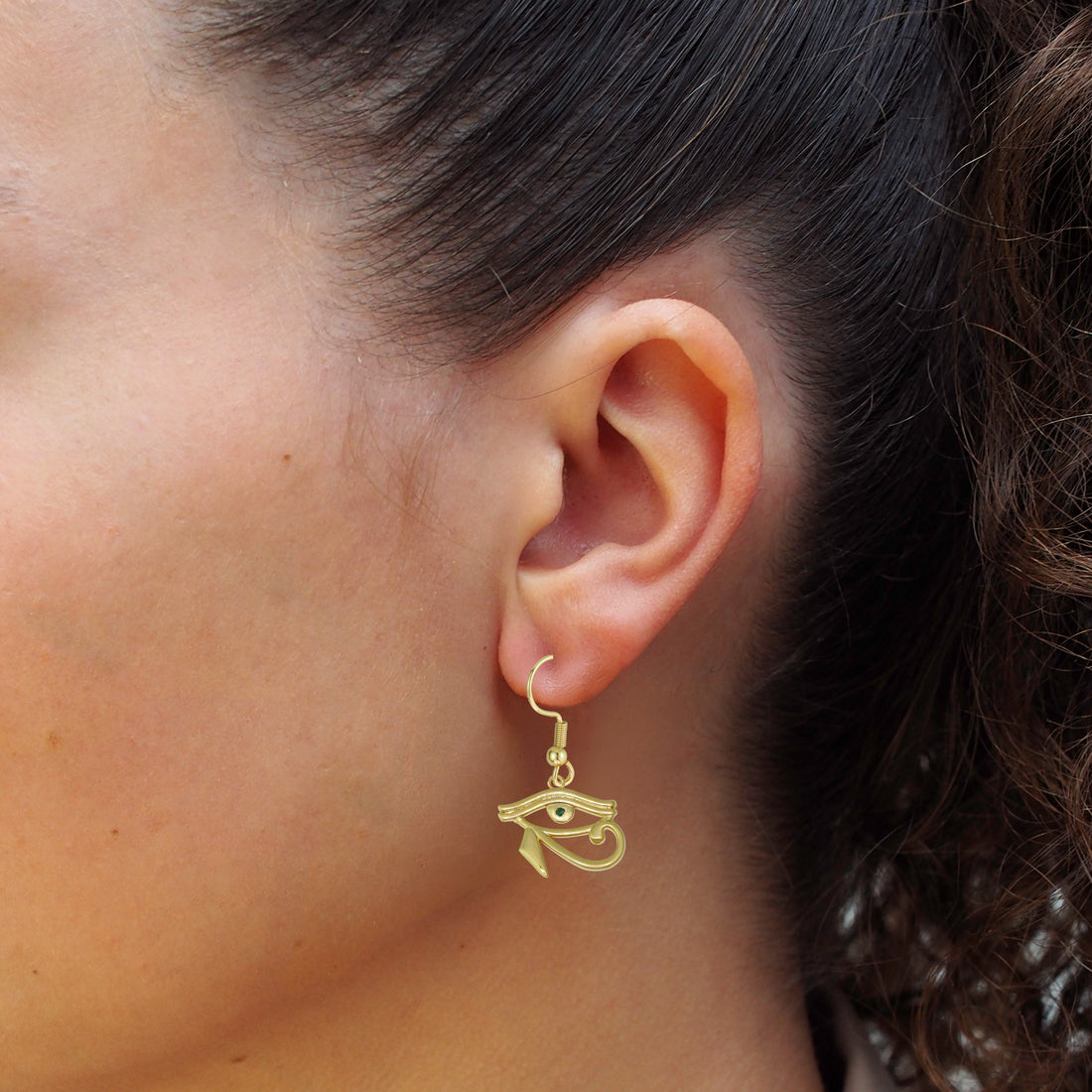 Egyptian Eye of Horus Natural Emerald Gold Plated Earrings