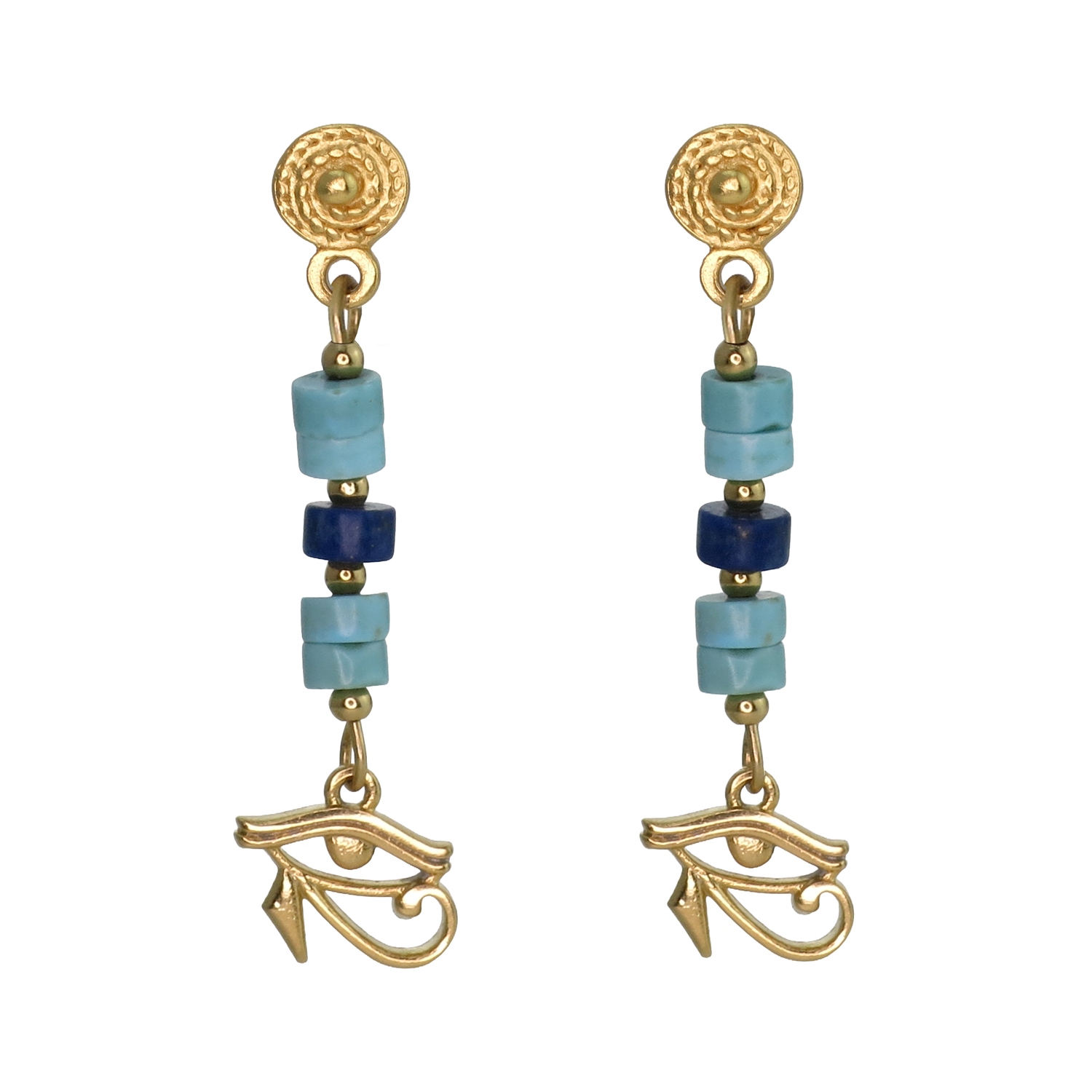 Egyptian Eye of Horus Lapis Turquoise Dangle Earrings