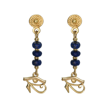 Egyptian Eye of Horus Lapis Dangle Earrings