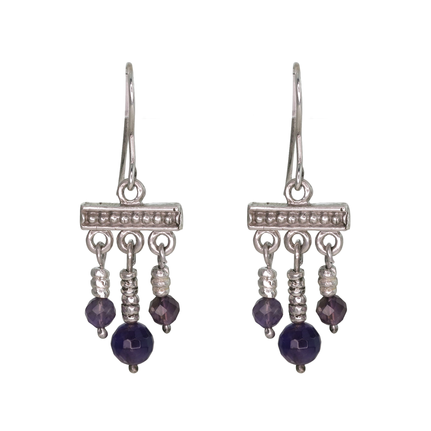 Roman Egypt Amethyst Crotalia Silver Earrings