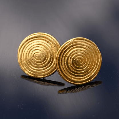 Gold Round Button Earrings