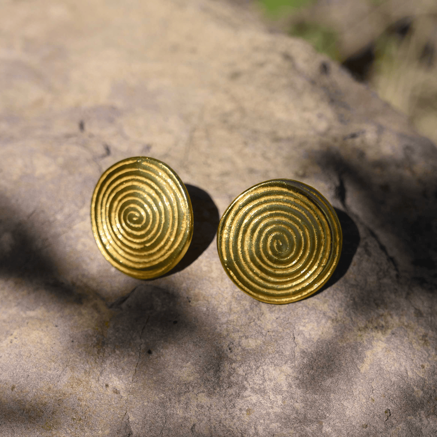 Gold Round Button Earrings