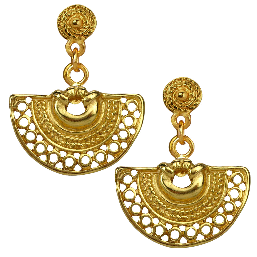 Decorated Fan Dangle Earrings