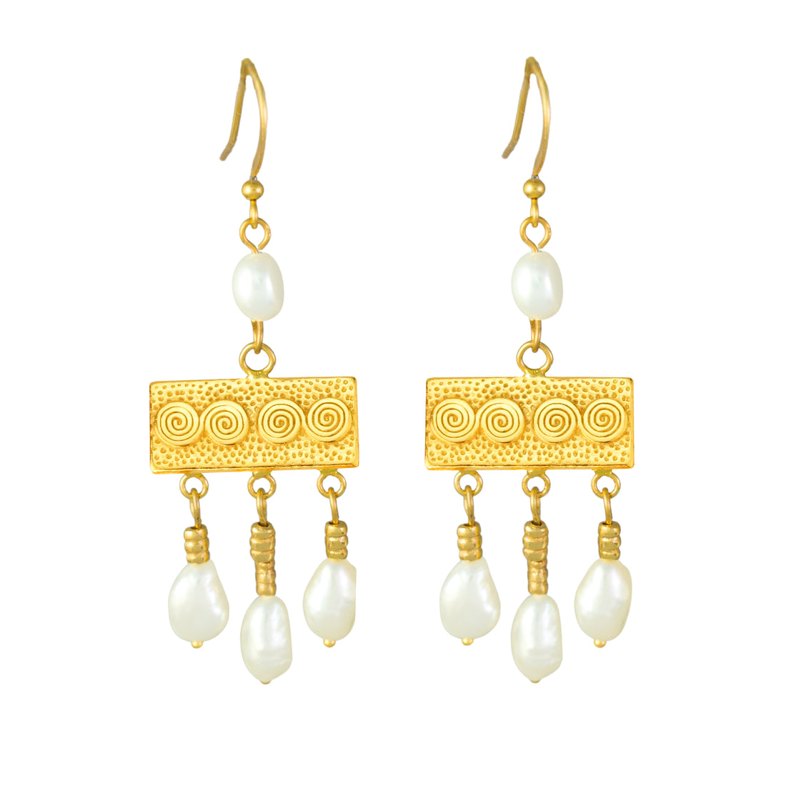 Roman Egypt Crotalia 24k GP Dangle Earrings