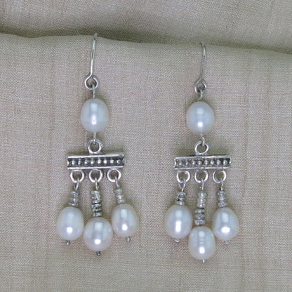 .950 Silver Roman Crotalia Pearl 2.1" Dangle Earrings