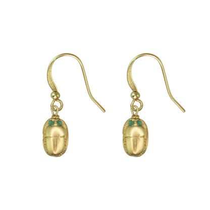 Egyptian Natural Emerald-Eyed Scarab Earrings