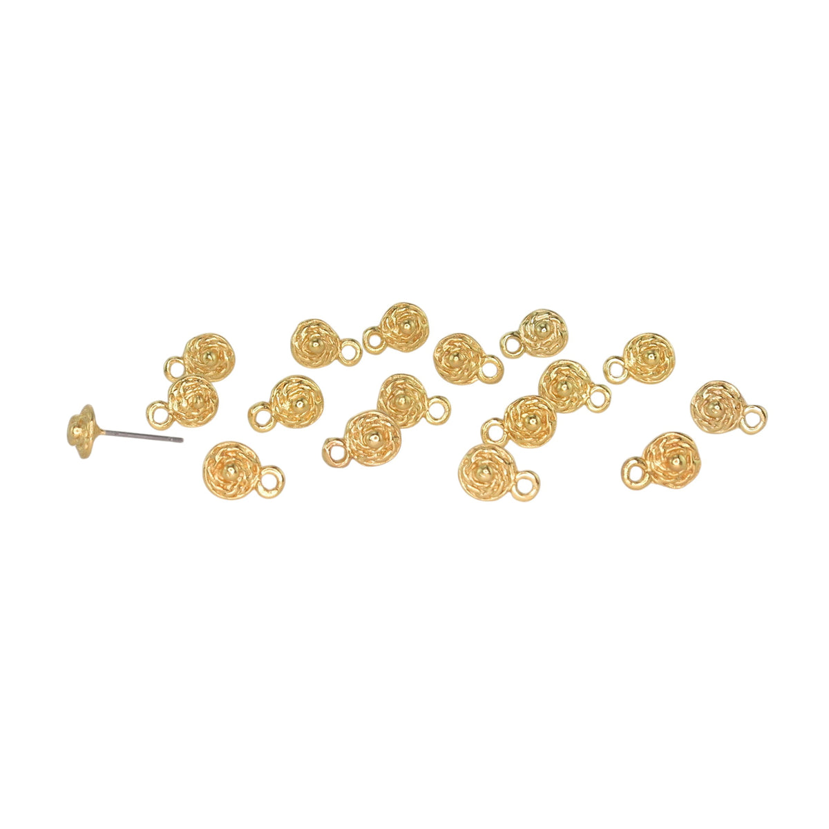 20pcs 24k Gold Plated 7mm Flower Ear Post with Open Ring and Stainless Steel Pin